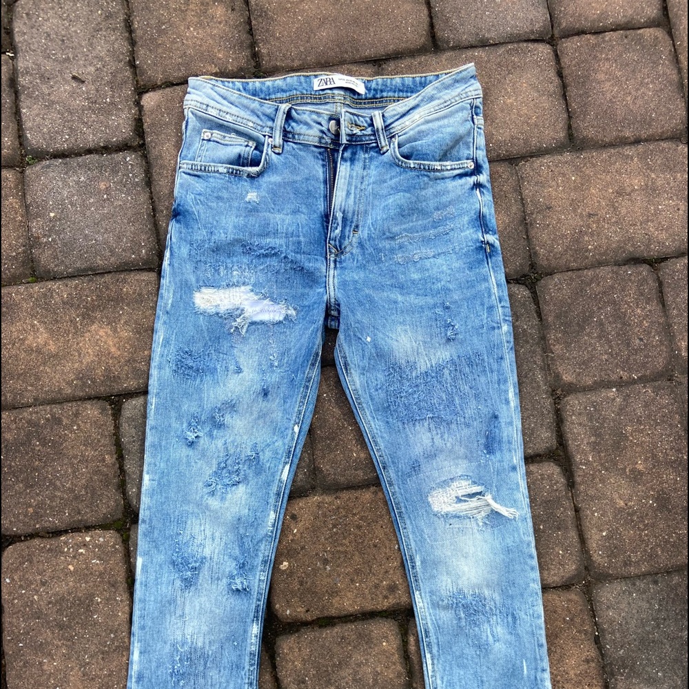Acid-Wash Hand-Stressed Jeans